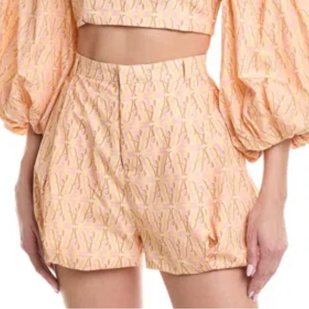Agua by Agua Bendita High Waist Shorts - Pink and Yellow Pattern